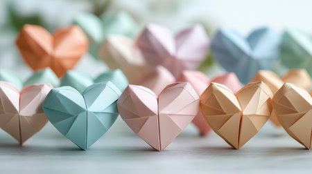 miniature traditional origanami pastel heat on tableの素材