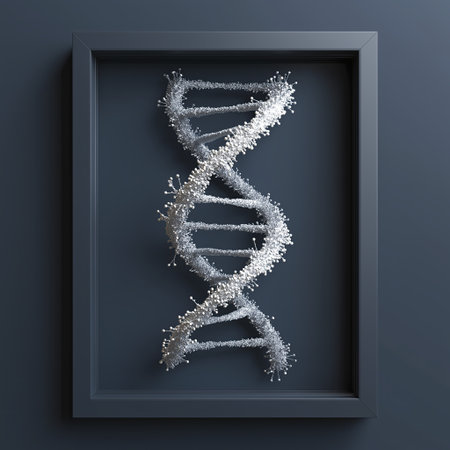 Dna double helix molecule minimal 3d render abstract metallic sculpture evokes curiosity and calm within modern frameの素材