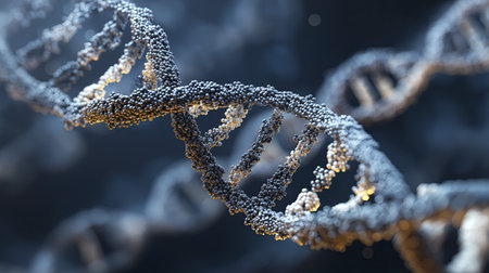 Dna double helix molecule genome biotechnology science genetic research unfolds with intricate detail and wonderの素材