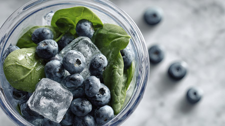 Blueberry spinach ice smoothie glass fresh, blueberry smoothie with spinach and ice in glass, healthy, refreshing moodの素材