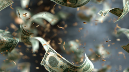 Flying money cash swirl dollar note blur motion storm finance drama chaosの素材