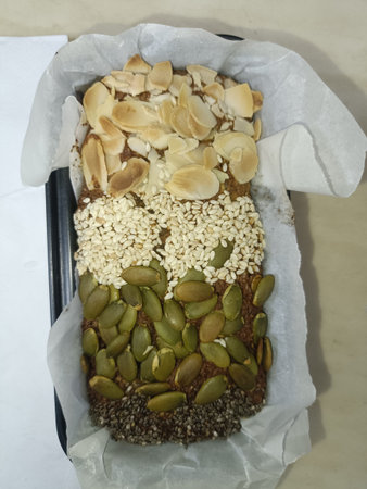 Seed bread loaf, almond, sesame, pumpkin, chia, homemade