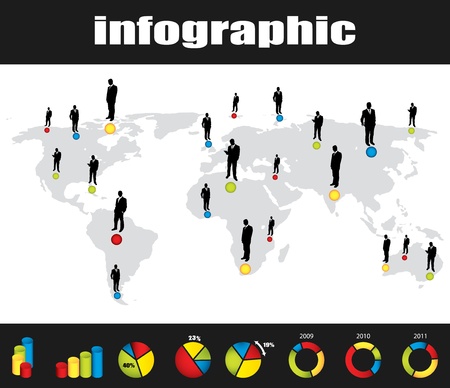 Colorful infographic and businessman silhouette collection のイラスト素材