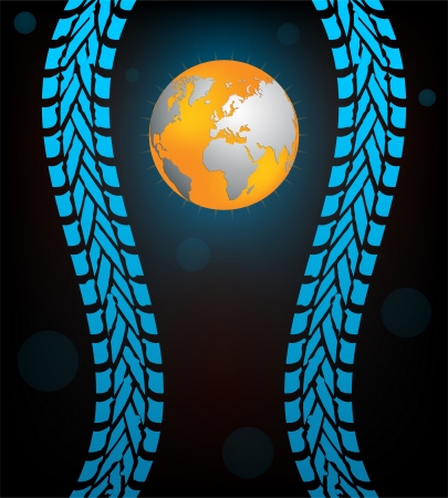 special black tire track background with globeのイラスト素材