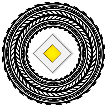 tire track with priority road signのイラスト素材