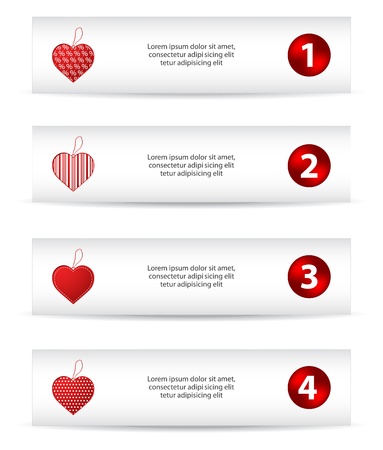 Set of four banners with red hearts, Valentine's Day designのイラスト素材