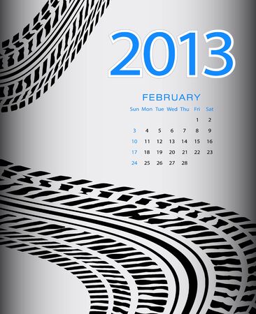 2013 february calendar with special black tire designのイラスト素材