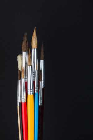 colorful paint brushes,school supplies,special artistic equipmentの写真素材