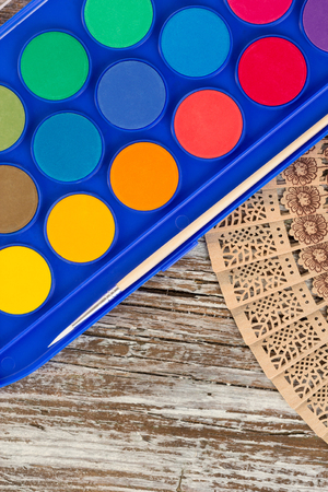 special watercolor on wooden backgroundの写真素材