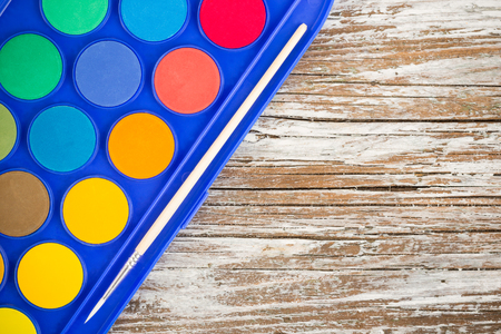 special watercolor on wooden backgroundの写真素材