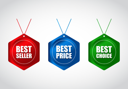 Collection of special colored sale tag design, price tag with ribbonのイラスト素材