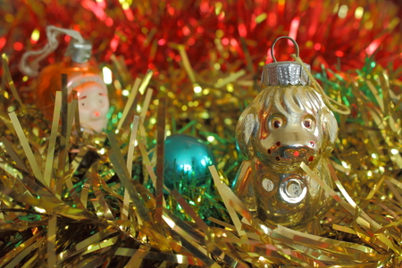 christmas and happy new year tinsel with santa and dog decorの写真素材