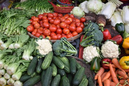 Traditional food market in Hoi An in Vietnam, Asiaの写真素材