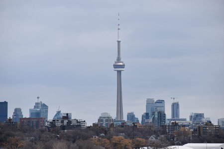 Beautiful skyline at the Waterfront with the famous CN Tower in Toronto, Canada