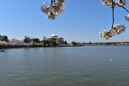 Closeup of Famous Jefferson Monument on Lake Tidal Basin at Washington DC in the USAのeditorial素材