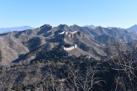 Panorama of the Great Wall at Jinshanling in winter near Beijing in Chinaの写真素材