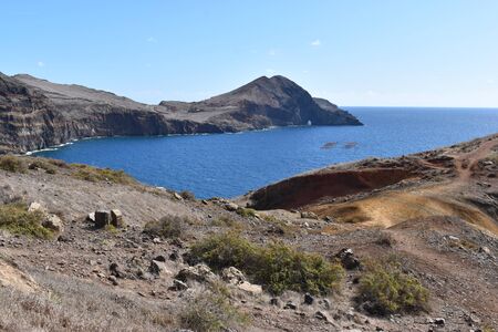 Hiking trail to Sao Lourenco with the blue ocean in Madeira, Portugalの写真素材