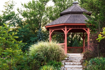 Secluded garden gazebo in Portage, Wisconsinの写真素材