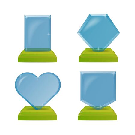 Realistic blue and green glass trophy awards. Illustration isolated on white background. Graphic concept for your designのイラスト素材