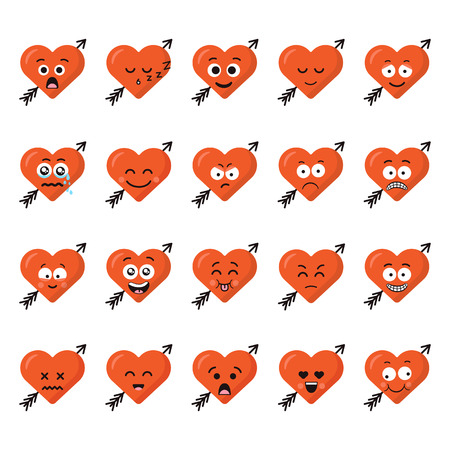 Big set funny cartoon heart character emotions setのイラスト素材