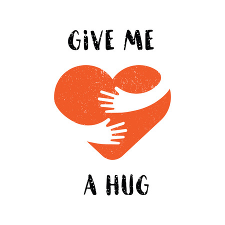Hug yourself logo. Give me a hug. Love yourself logo with text isolated on white background for card, wedding , t-shirt or poster. Flat illustration.のイラスト素材