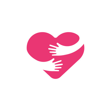Hugging heart symbol, hug yourself , love yourself. Heart and hands illustration.のイラスト素材
