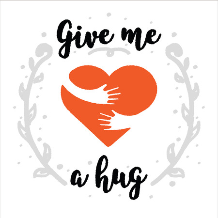 Hug yourself logo. Give me a hug. Brush calligraphy, handwritten text isolated on white background.のイラスト素材