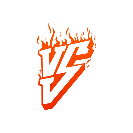 Versus with fire frames and vs letters. Flaming VS for duel and confrontation. Flat illustration isolated on white backgroundのイラスト素材