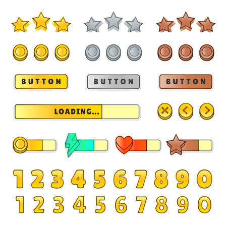 Game graphical user Interface GUI. Design, buttons and icons. Game ui kit illustration isolated on white background.のイラスト素材