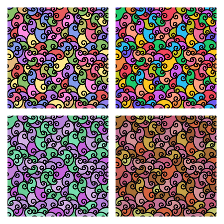 Seamless patterns with fabric texture. Spiral lines set colorful backgroundのイラスト素材