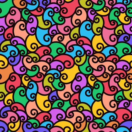Floral seamless background with swirls. Colorful flat backgorund for web design, postcard, flyer, banner, poster.のイラスト素材