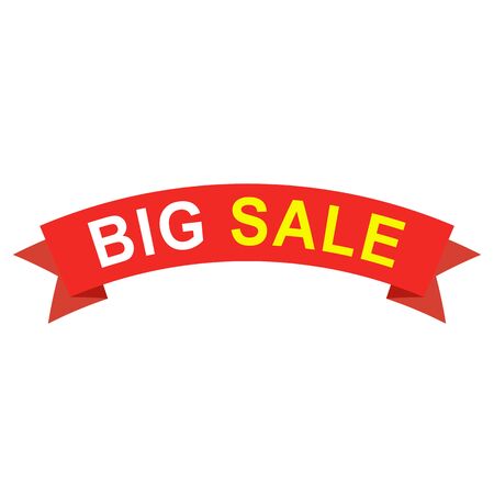 Big sale ribbon. Flat red paper ribbon with text for banner, flyer or web site design.のイラスト素材