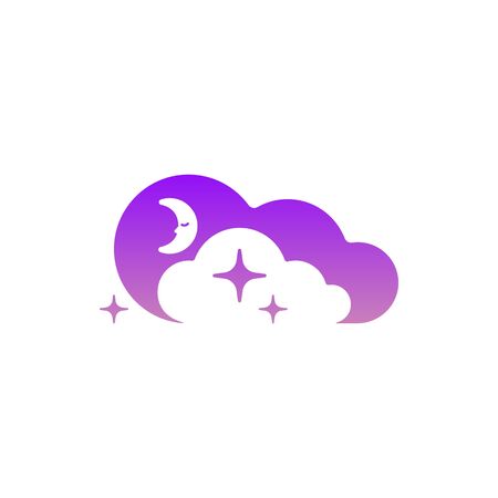 Moon, clouds and stars icon. Template symbol . Night or bed time sign in negative spaceのイラスト素材