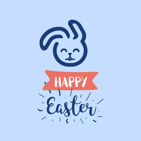 Happy Easter celebrate illustration. Easter bunny cute character with text greeting card.のイラスト素材