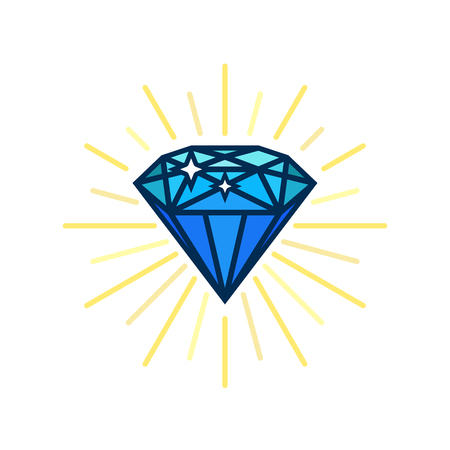 Modern diamond flat icon. Brilliant idea. Smart solutions. Flat vector design with linesのイラスト素材