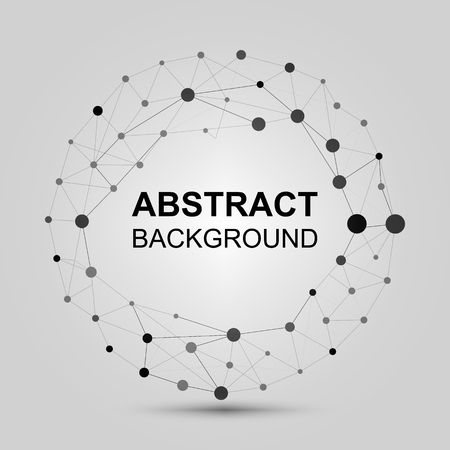 Abstract background with dots and lines. Contemporary black and white stylish asymmetric construction with connected lines and dots.のイラスト素材
