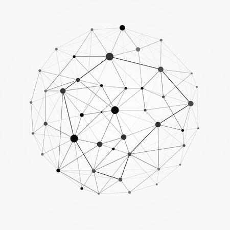 Wireframe 3D mesh polygonal vector sphere. Network line, design sphere, dot and structure illustrationのイラスト素材