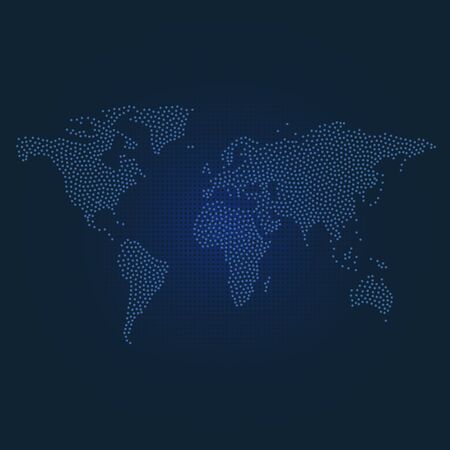 Dotted world map on dark blue dotted backgroundのイラスト素材