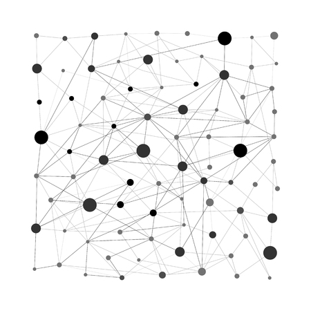 Wireframe mesh square polygonal element. Cube with connected lines and dots. Vector Illustrationのイラスト素材