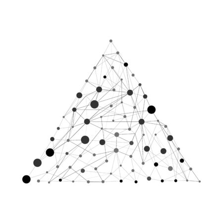 Vector pyramid with dots and lines. Wireframe architecture for technical, science concept design. Flat triangle abstract illustration.のイラスト素材