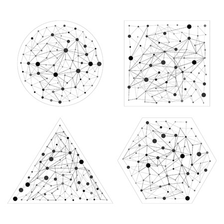 Wireframe connecting set. Hexagon, sphere, triangle, square shapes with dots and lines. Connection concept.のイラスト素材