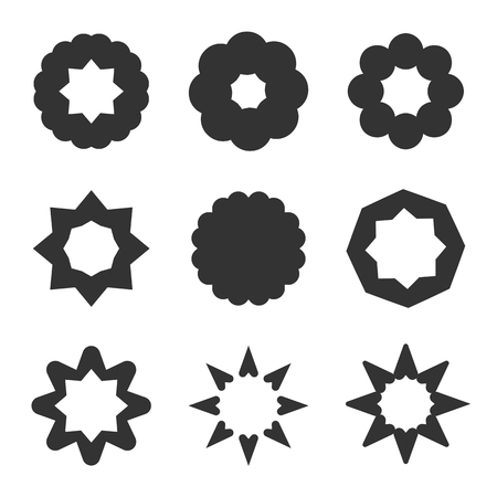 Set of black geometric flowers. Stars and sun graphic elementsのイラスト素材