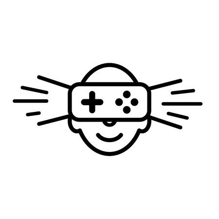 Logo, icon of virtual reality. Human face with virtual reality device. Sign, emblem vector template.のイラスト素材