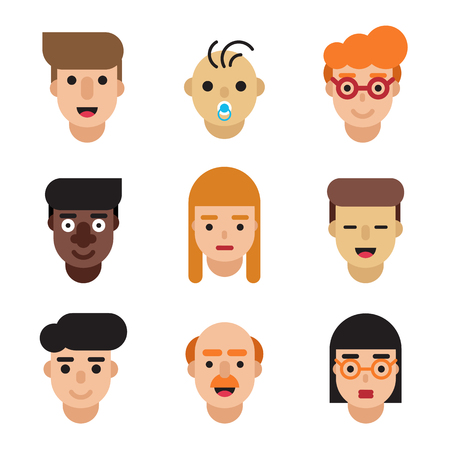People avatars set. Modern flat character cartoon faces.のイラスト素材