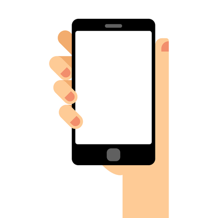 Empty smartphone screen. Hand holds the smartphone. Modern flat design illustration.のイラスト素材