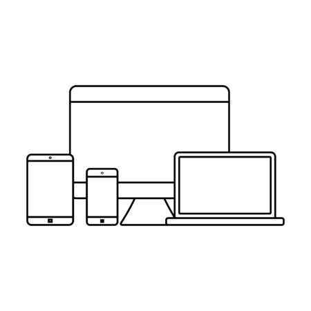 Mockup gadget and device outline icons set vector illustrationのイラスト素材