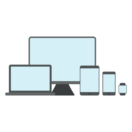 Device mockup template. Set of modern devices isolated on white background. Flat vector illustration.のイラスト素材