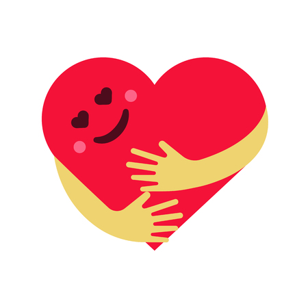 Vector illustration of red smiling heart hug on white background.のイラスト素材
