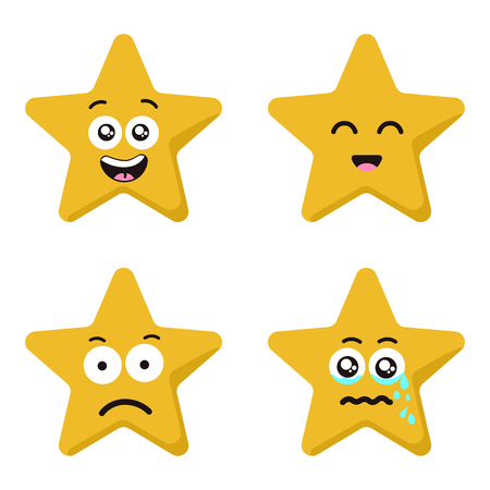 Funny cartoon star character emotions set isolated on whiteのイラスト素材