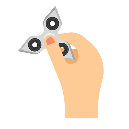 Hand holding fidget spinner toy. Flat style vector illustrationのイラスト素材
